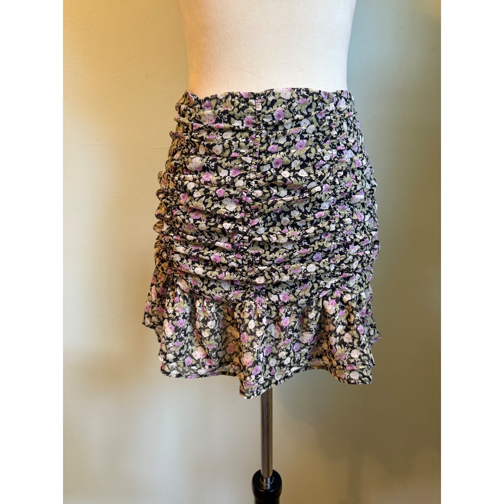 ASTR the Label Black purple Floral Ruched Ruffle Mini Skirt Small Y2K whimsigoth